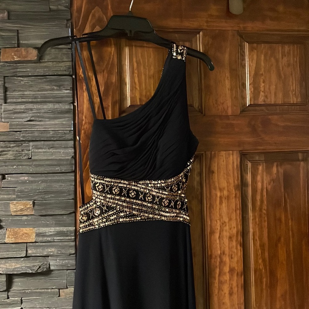 Prom Maxi Dress, Navy blue and gold.